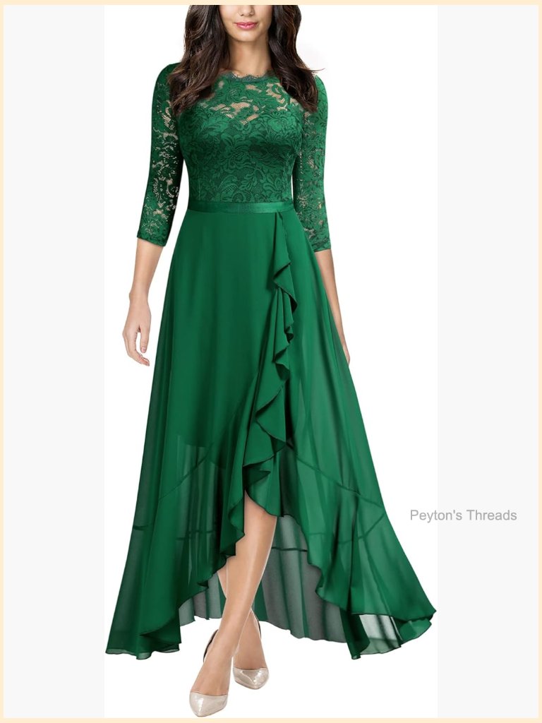 Women's Elegant Floral Lace Ruffle Bridesmaid Maxi Dress